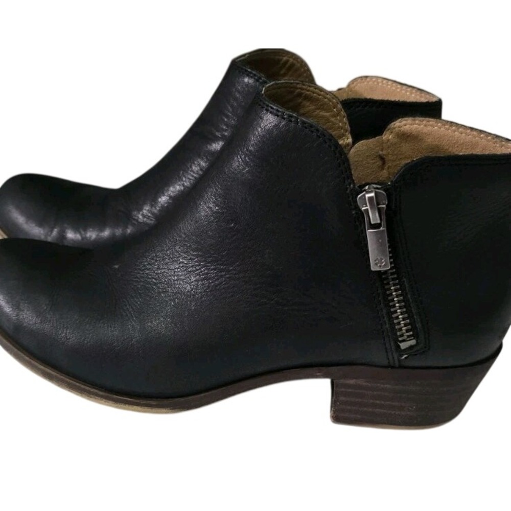 Lucky Brand Womens Boots Size 8M LEATHER Low Block Heel Zip Bootie Burklee - Picture 1 of 8